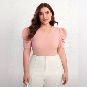 Temu Pink Puff Sleeve Blouse, 3XL
